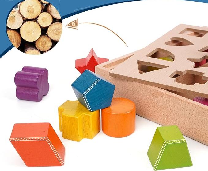 BlockPlay | Blöcke in die richtigen Fächer sortieren - Pädagogisches Sortierbrett aus Holz