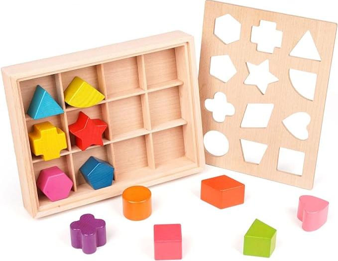 BlockPlay | Blöcke in die richtigen Fächer sortieren - Pädagogisches Sortierbrett aus Holz