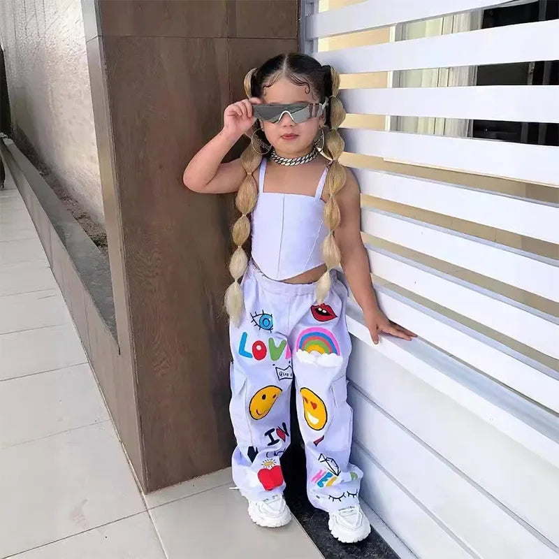 Kinder Outfit für Mädchen | Trendy Zweiteiler mit bunter Hose