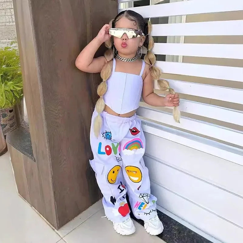 Kinder Outfit für Mädchen | Trendy Zweiteiler mit bunter Hose