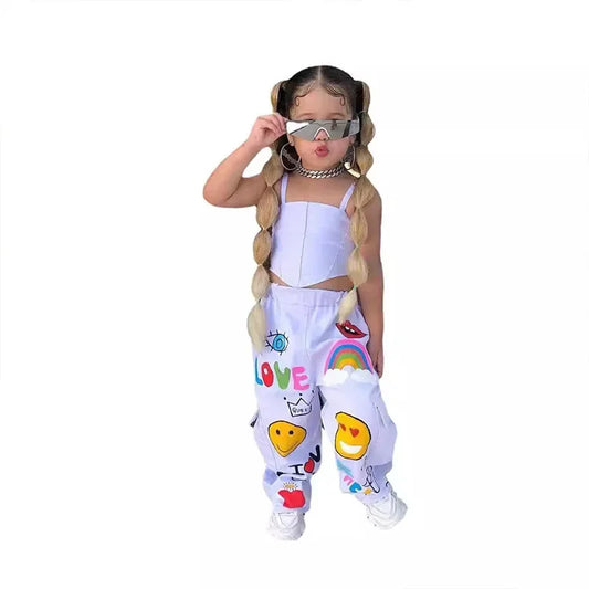 Kinder Outfit für Mädchen | Trendy Zweiteiler mit bunter Hose