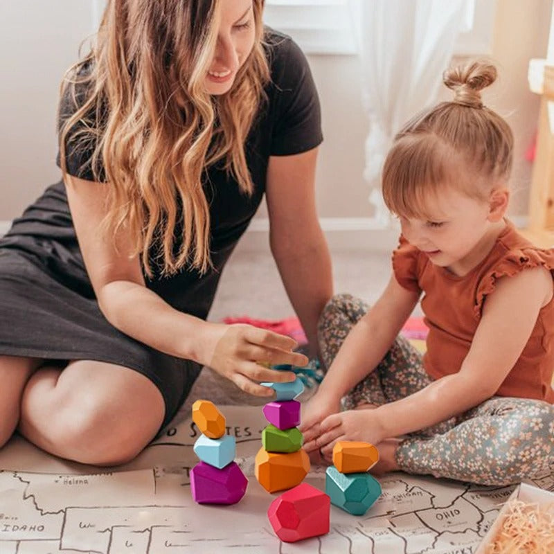 StoneStack | Bauen und Ausbalancieren mit Regenbogensteinen - Montessori Bildungsspielzeug